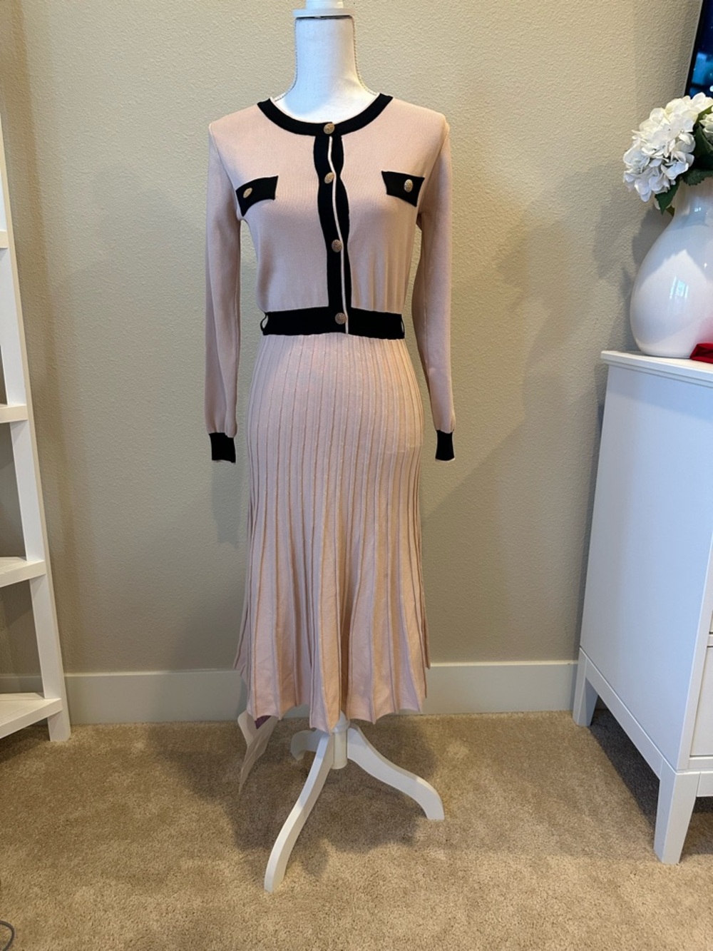 Chicwish Blush Pink Knit Dress with Black Label Detail
